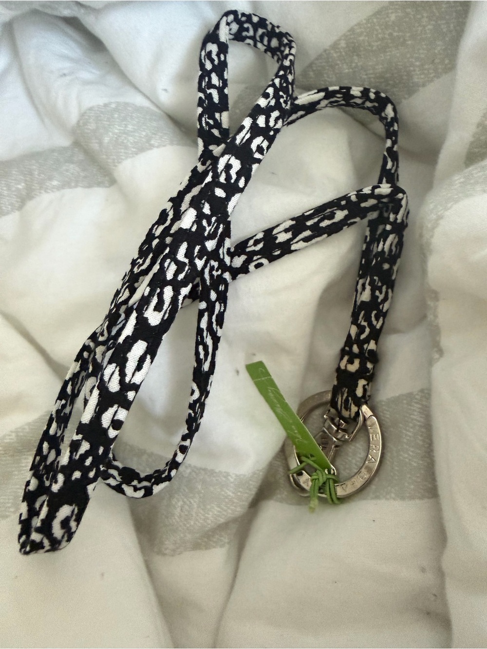 Vera Bradley Lanyard Keychain Black White camocat Leopard Print